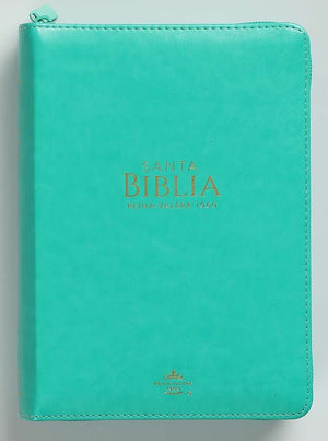 Biblia RVR 1960 Compacta Letra Grande Turquesa Símil Piel con Cierre