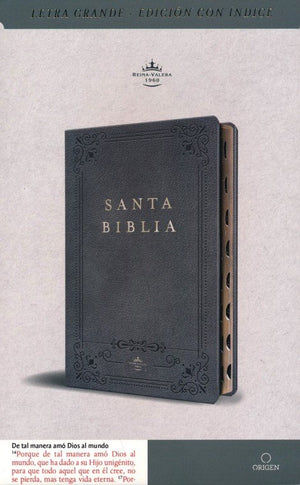 Biblia RVR 1960 Letra Grande Tamaño Manual Grís Símil Piel con Índice