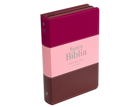 Image of BIBLIA RVR 1960 LETRA GIGANTE 14 PUNTOS SIMIL PIEL TRICOLOR FUCSIA ROSADO ROJO GRANATE CON CIERRE E INDICE