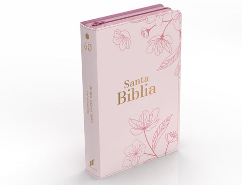 Image of BIBLIA RVR 1960 LETRA GRANDE TAMANO MANUAL FLORES ROSA CLARO CON CIERRE E INDICE