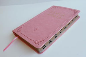 Biblia RVR 1960 Letra Grande Tamaño Manual Rosada Símil Piel con Índice