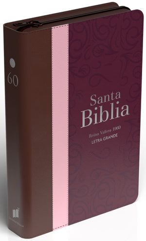 Biblia RVR 1960 Letra Grande Tamaño Manual Tricolor Guinda Palo Rosa Marrón con Cierre e Índice