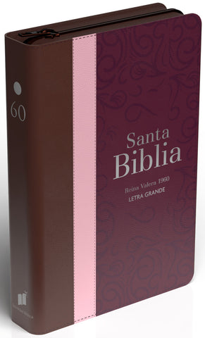 Image of Biblia RVR 1960 Letra Grande Tamaño Manual Tricolor Guinda Palo Rosa Marrón con Cierre e Índice