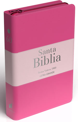 Biblia RVR 1960 Letra Grande Tamaño Manual Tricolor Fucsia Palo Rosa Fucsia con Cierre e Índice
