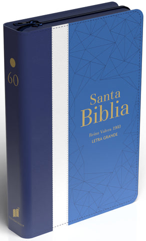 Image of Biblia RVR 1960 Letra Grande Tamaño Manual Tricolor Azul Crema Azul Marino con Cierre e Índice