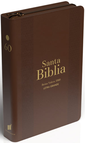 Biblia RVR 1960 Letra Grande Tamaño Manual Marrón con Cierre e Índice