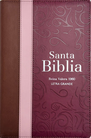 Biblia RVR 1960 Letra Grande Tamaño Manual Tricolor Guinda Palo Rosa Marrón con Cierre e Índice