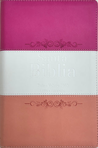 Image of Biblia RVR 1960 Letra Grande Tamaño Manual Tricolor Guinda Crema Melón con Cierre e Índice