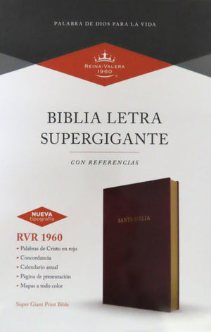Biblia RVR 1960 Letra Súper Gigante Borgoña Símil Piel