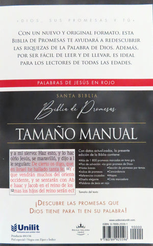 Image of Biblia RVR 1960 de Promesas Tamaño Manual Negro Imitación Piel con Índice y Cierre