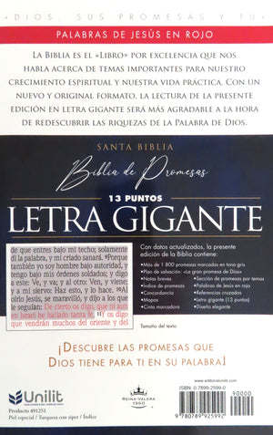 Biblia RVR 1960 de Promesas Letra Gigante Turquesa con Índice y Cierre