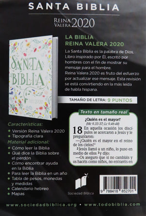 Biblia RVR 2020 Compacta Flores Tapa Dura