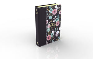 Biblia RVR 1960 Letra Grande Tamaño Manual Símil Piel Flores Negro