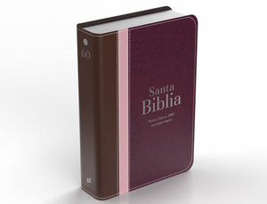 Biblia RVR 1960 Letra Súper Gigante Símil Piel Tricolor Marrón Palo Rosa Guinda