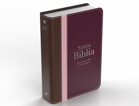 Image of Biblia RVR 1960 Letra Súper Gigante Símil Piel Tricolor Marrón Palo Rosa Guinda