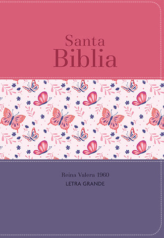 Image of Biblia RVR 1960 Compacta Letra Grande 11 Puntos Símil Piel Tricolor Palo Rosa Mariposa Lila