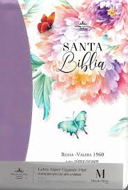 Biblia RVR 1960 Súper Gigante Jardin Lila Canto Pintado Cierre Índice Símil Piel