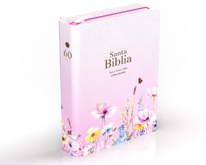 Biblia RVR 1960 Compacta Letra Grande 11 puntos Símil Piel Rosa Flores con Cierre y Índice