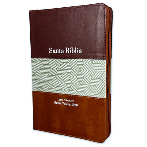 Biblia RVR 1960 Letra Grande Tamaño Manual Símil Piel Tricolor Beige con Índice con Cierre