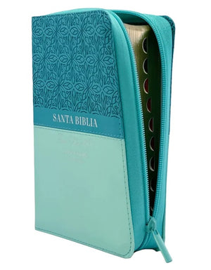 Biblia RVR 1960 Letra Grande Tamaño Manual Bifloral Turquesa Símil Piel