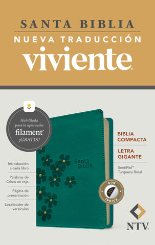 Image of Biblia NTV Compacta Letra Gigante con Filament Símil Piel Turquesa Floral Índice Letra Roja