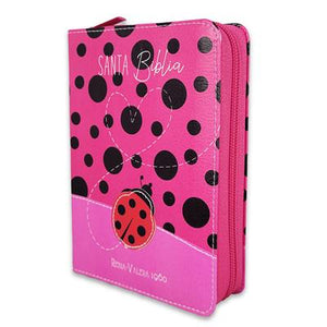 Biblia RVR 1960 Bolsillo Rosa Fucsia Mariquita Símil Piel con Cierre
