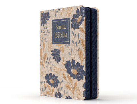 Image of BIBLIA RVR 1960 COMPACTA LETRA GRANDE 11 PUNTOS SIMIL PIEL FLORES AZULES CON CIERRE E INDICE
