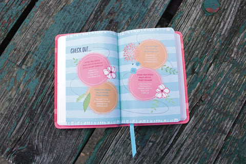 Image of NIV, Girls' Ultimate Backpack Bible, Faithgirlz Edition, Compact, Flexcover, Coral, Red Letter, Comfort Print