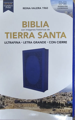 Biblia RVR 1960 Ultrafina Letra Grande Símil Piel Azul con Cierre
