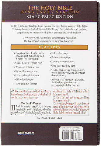 Image of KJV HOLY BIBLE: MAROON (BURGUNDY), GIANT PRINT (14 PT) - THUMB INDEXED, FAUX LEATHER