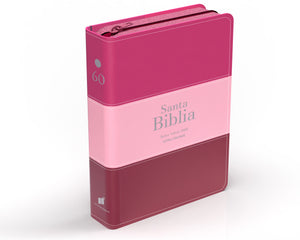 Biblia RVR 1960 Compacta Letra Grande 11 puntos Símil Piel Fucsia Rosado Rojo Granate con Cierre y Índice