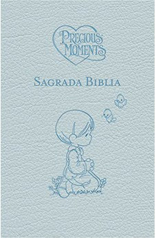Biblia Católica Precious Moments Piel Italiana Azul Celeste