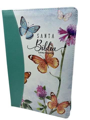 Image of Biblia RVR 1960 Letra Grande Tamaño Manual Floral Mariposas Símil Piel con Índice y Cierre