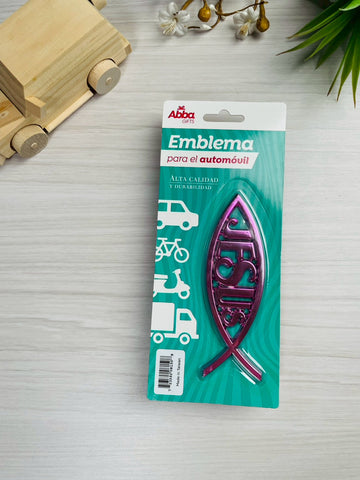 Image of EMBLEMA PARA AUTO 13 CM ICTHUS CON JESUS. ROSA