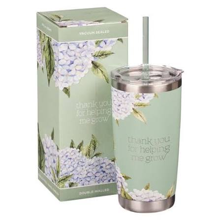 Image of Thank You For Helping Me Grow Stainless Steel Tumbler with Reusable Plastic Straw