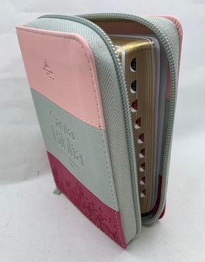 Biblia RVR 1960 Bolsillo Símil Piel Tricolor Rosa Gris Fucsia con Índice