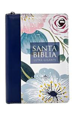 Biblia RVR 1960 Letra Gigante Azul Flores con Cierre