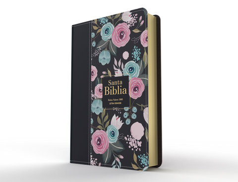 Image of BIBLIA RVR 1960 LETRA GRANDE TAMANO MANUAL SIMIL PIEL FLORES NEGRO