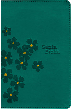 Biblia NTV Compacta Letra Gigante con Filament Símil Piel Turquesa Floral Índice Letra Roja