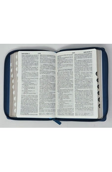 Biblia RVR 1960 Letra Grande Tamaño Manual Azúl Acero con Cierre con Índice