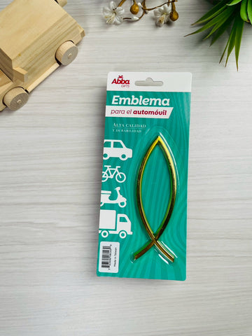 Image of EMBLEMA PARA AUTO 13 CM ICHTUS. DORADO