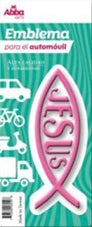 Image of EMBLEMA PARA AUTO 13 CM ICTHUS CON JESUS. ROSA