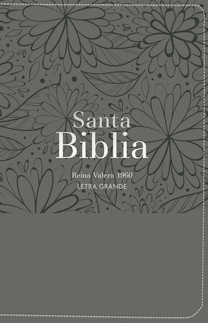 Biblia RVR 1960 Letra Grande Tamaño Manual Símil Piel Flores Gris