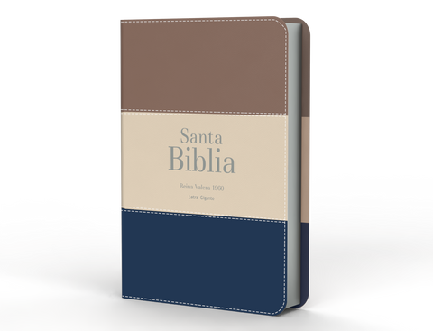 Image of BIBLIA RVR 1960 LETRA GIGANTE 14 PUNTOS SIMIL PIEL TRICOLOR MARRON BEIGE AZUL