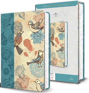 Biblia RVR 1960 Letra Gigante Símil Pel Azul con Pájaros Cantos Pintados