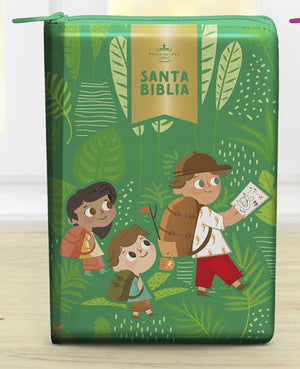 Biblia RVR 1960 Interactiva Para Niños Letra Grande Verde Símil Piel Con Cierre