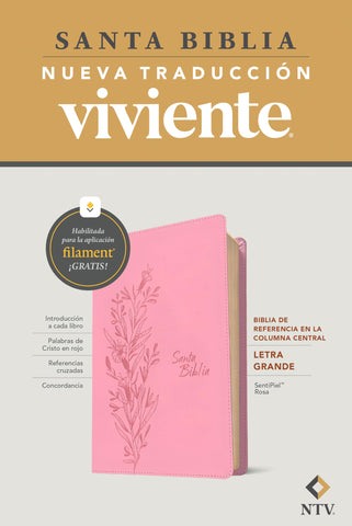 Image of Biblia NTV Referencia Central Letra Grande con Filament  Símil Piel Rosa Letra Roja