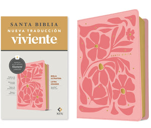 Biblia NTV Ultrafina  Letra Grande con Filament Símil Piel Flores Rosa Letra Roja