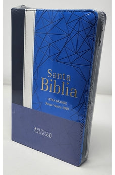 Image of Biblia RVR 1960 Letra Grande Tamaño Manual Tricolor Azúl Crema Azúl Marino con Cierre con Índice