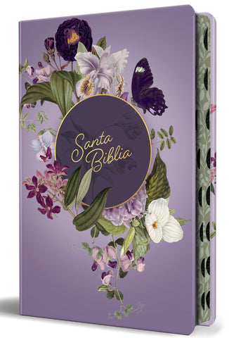 Image of BIBLIA RVR 1960 LETRA GIGANTE TAPA DURA FLORES MORADAS CANTOS PINTADO INDICE